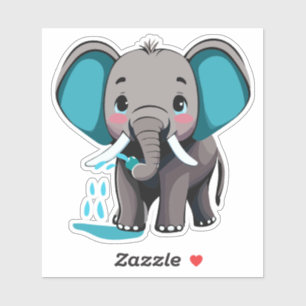 Niedlicher Baby-Elefant spritzt Wasser aus dem Rüs Aufkleber