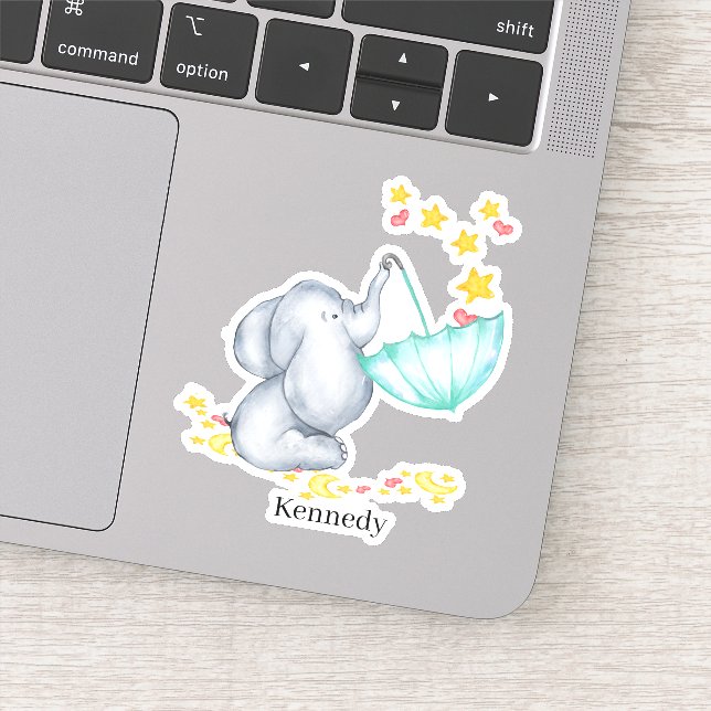 Niedlicher Baby Elephant Catching Stars Vinyl Aufkleber (Detail)