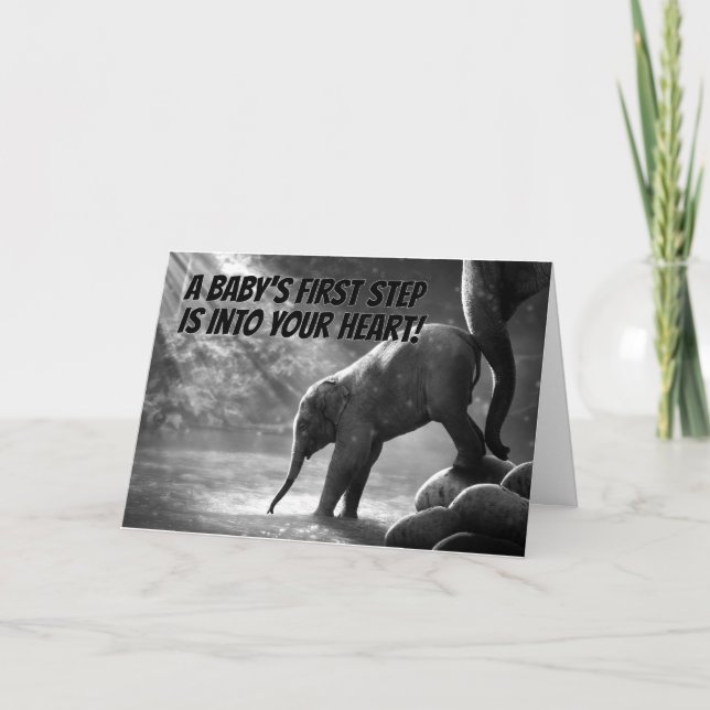 Niedlicher Baby Elephant Erste Schritte in Ihr Her Karte (Vorderseite)