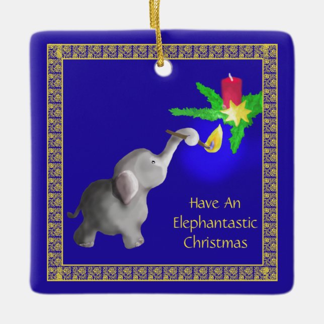 Niedlicher Baby Elephant leuchtet ein Kerzenlicht  Keramikornament (Vorderseite)