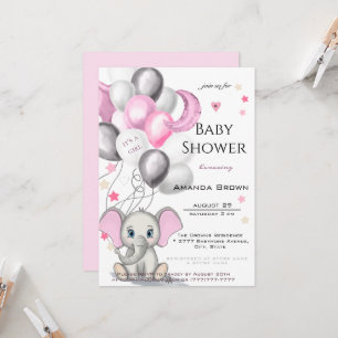 Niedlicher Baby Elephant mit Balloons Girl Baby Sh Einladung