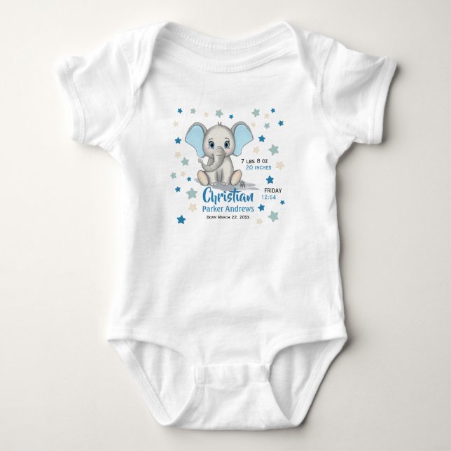 Niedlicher Baby Elephant mit Blue Oars Boy Geburts Baby Strampler (Vorderseite)