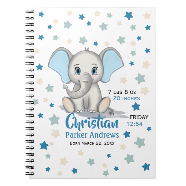 Niedlicher Baby Elephant mit Blue Oars Boy Geburts Notizblock (Vorderseite)