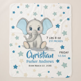 Niedlicher Baby Elephant mit Blue Oars Boy Geburts Sherpadecke