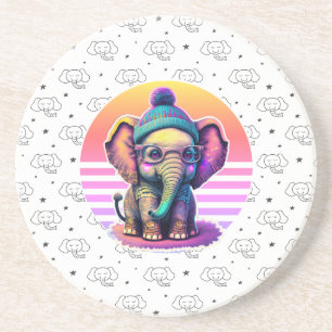 Niedlicher Baby Elephant mit Brille und Beanie Getränkeuntersetzer
