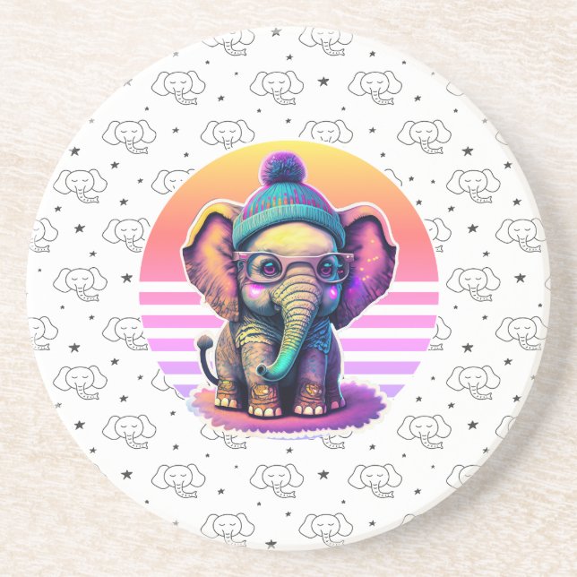 Niedlicher Baby Elephant mit Brille und Beanie Getränkeuntersetzer (Vorne)