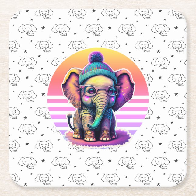 Niedlicher Baby Elephant mit Brille und Beanie Rechteckiger Pappuntersetzer (Vorderseite)