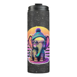 Niedlicher Baby Elephant mit Brille und Beanie Thermosbecher