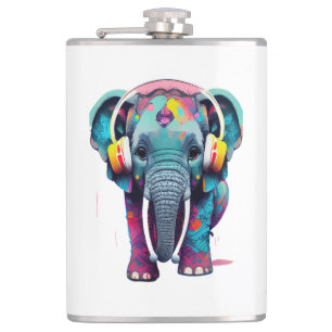 Niedlicher Baby Elephant mit Kopfhörern Flachmann