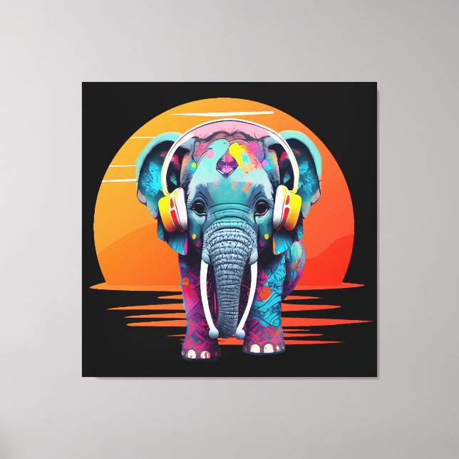 Niedlicher Baby Elephant mit Kopfhörern Leinwanddruck (Vorderseite)