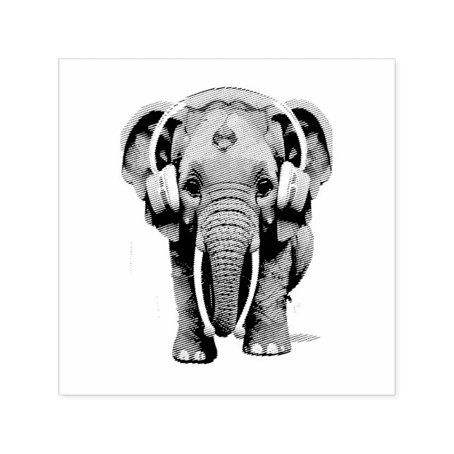 Niedlicher Baby Elephant mit Kopfhörern Permastempel (Design)
