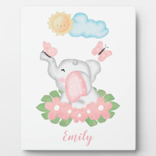 Niedlicher Baby Elephant mit rosa Blume Fotoplatte