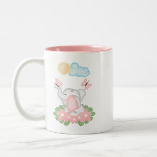 Niedlicher Baby Elephant mit rosa Blume Tasse