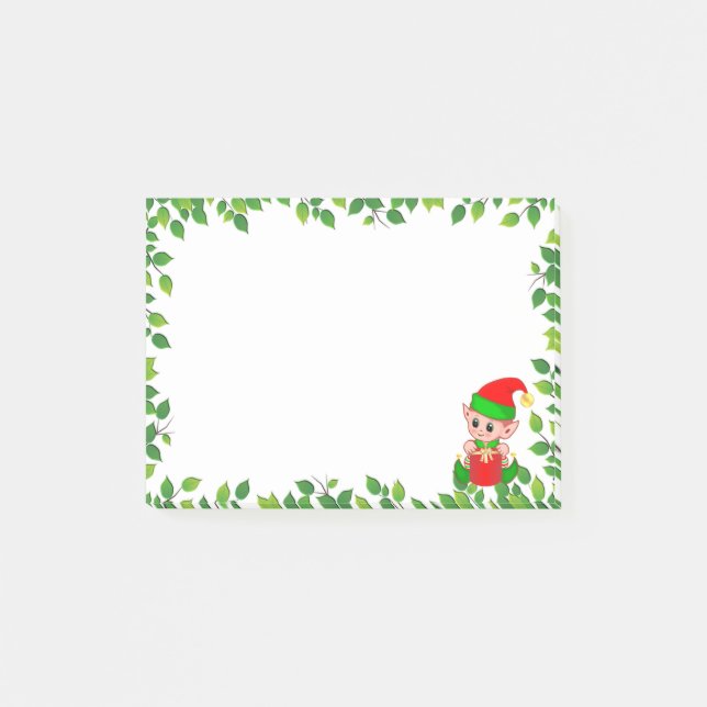 Niedlicher Baby Elf und Green Leaf Rahmen Post-it Klebezettel (Vorderseite)
