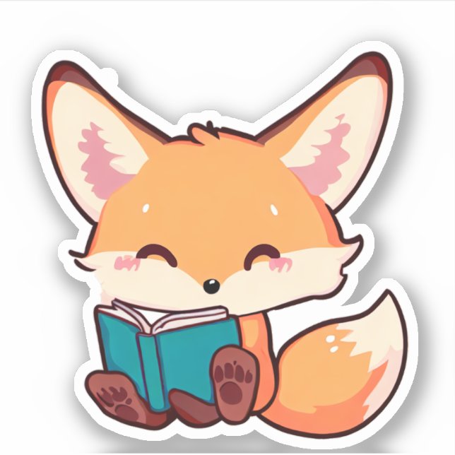 Niedlicher Baby Fox Buch lesen Aufkleber (Vorderseite)
