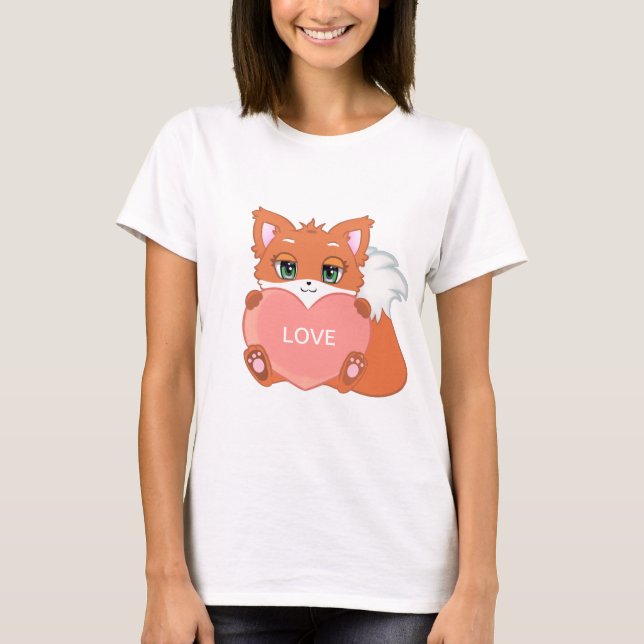 Niedlicher Baby Fox mit Herz-T - Shirt (Vorderseite)