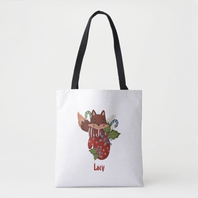 Niedlicher Baby Fox und Weihnachts Mitten Tasche (Vorderseite)