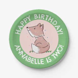 Niedlicher Baby-Fuchs-Cartoon personalisierter Geb Pappteller