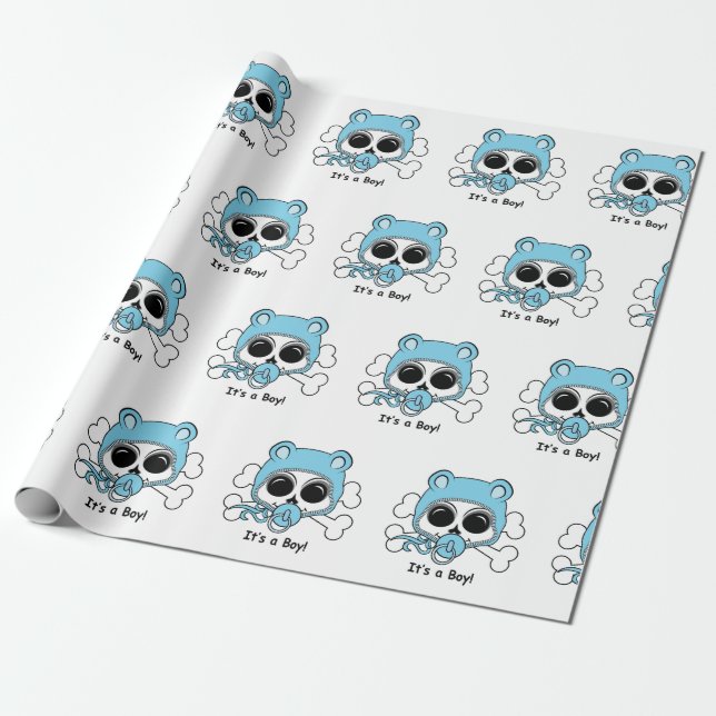 Niedlicher Baby-Jungen-Schädel Geschenkpapier (Ungerollt)