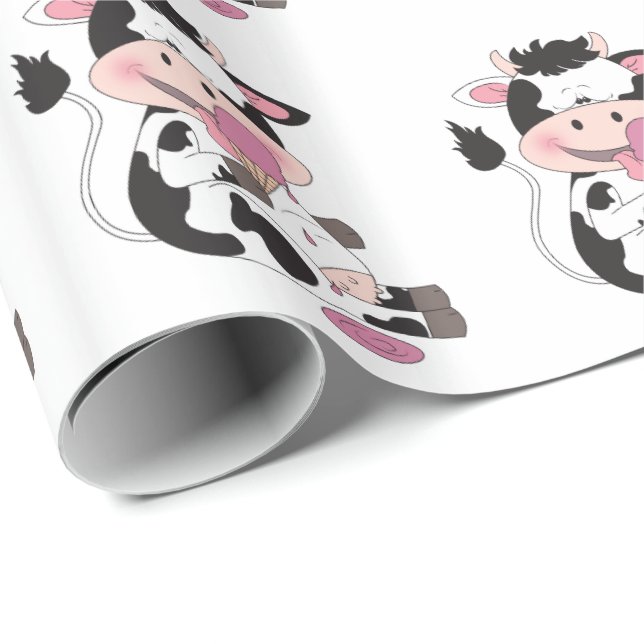 Niedlicher Baby-Kuh-Cartoon mit seiner Geschenkpapier (Rolleneckpunkt)