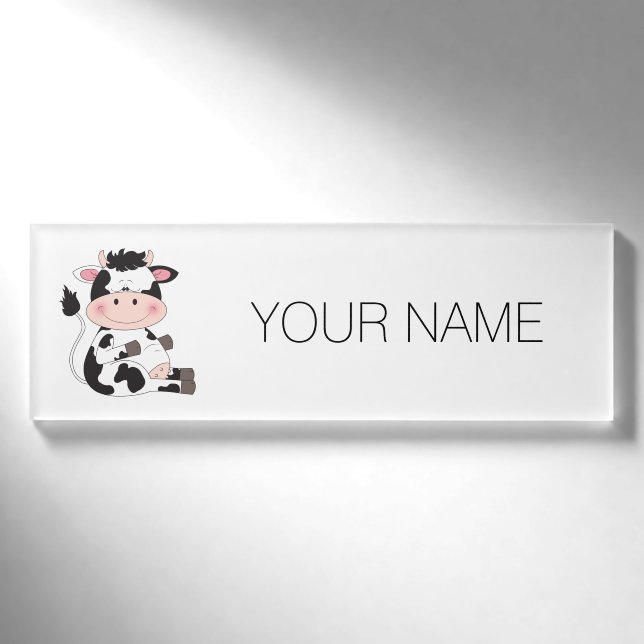 Niedlicher Baby-Kuh-Cartoon Namenschild (Vorderseite)