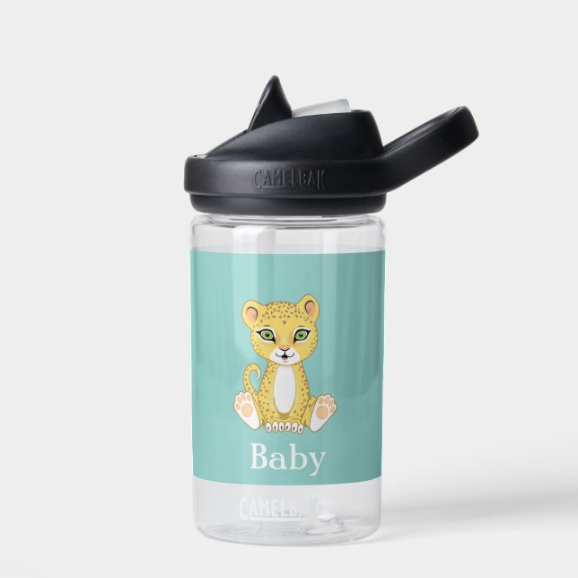 Niedlicher Baby Leopard auf Light Blue Trinkflasche (Links)