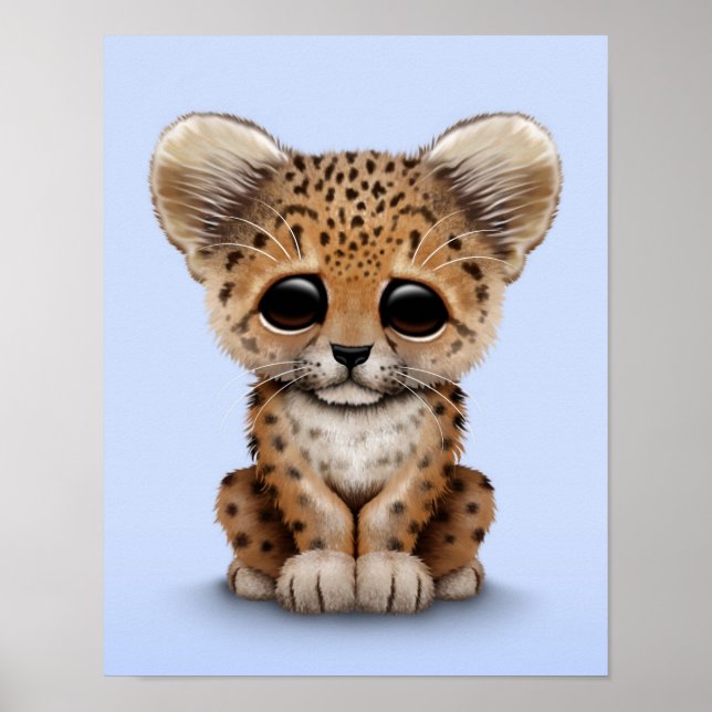 Niedlicher Baby Leopard Cube auf Light Blue Poster (Vorne)