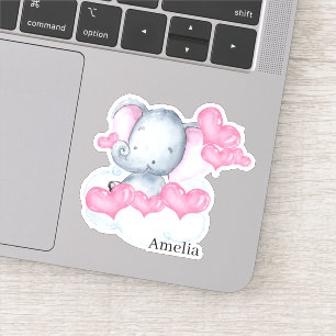 Niedlicher Baby-Mädchen-Elefant und rosa Aufkleber