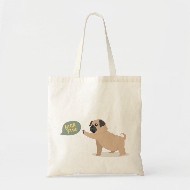 Niedlicher Baby-Mops, der Hoch fünf Taschen-Tasche Tragetasche (Vorne)