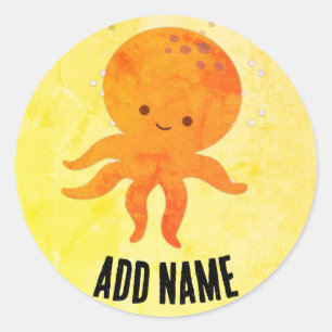 Niedlicher Baby Octopus Cartoon Individuelle Name Runder Aufkleber
