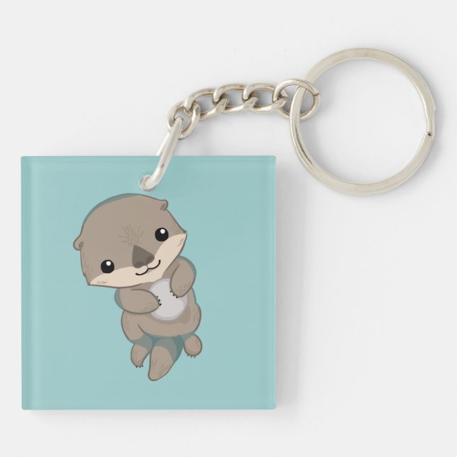 Niedlicher Baby-Otter-Welpe Schlüsselanhänger (Rückseite)