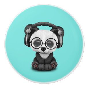 Niedlicher Baby-Panda-tragende Kopfhörer Keramikknauf