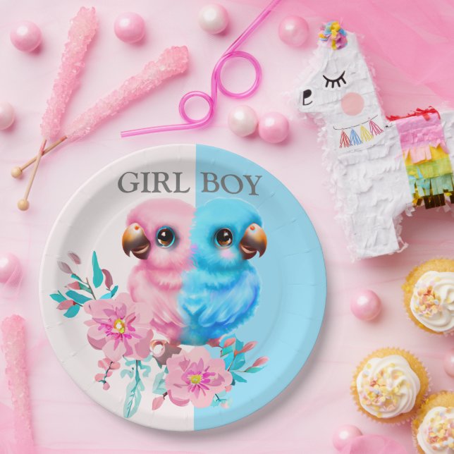 Niedlicher Baby Parrot Gender-Bericht Pappteller (Party)