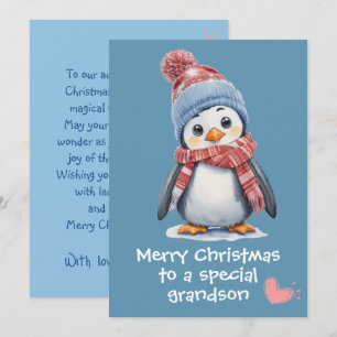 Niedlicher Baby Penguin Blauer Weihnachten für Kin Karte