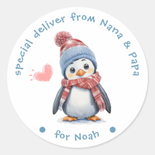 Niedlicher Baby Penguin Gemütliche Weihnachten für Runder Aufkleber