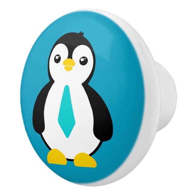 Niedlicher Baby-Penguin mit einem blauen Necktie Keramikknauf (Rechts)