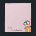 Niedlicher Baby Pinguin in Red Glasses Kinder Girl Notizblock<br><div class="desc">Individuelles Textdesign mit einem niedlichen whimsical Aquarellpinguin in herzförmigen Brillen mit Schal,  minimalistisch,  einfach und modern Typografie.</div>