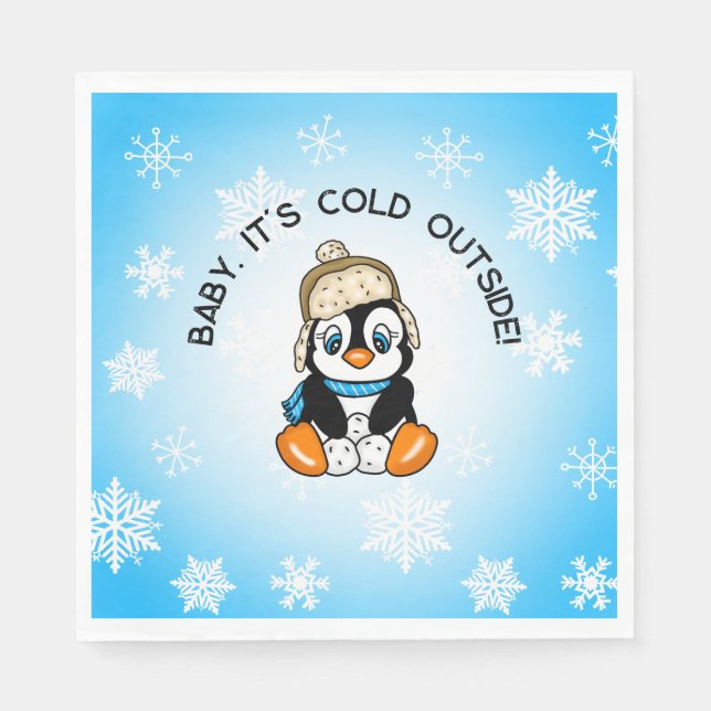 Niedlicher Baby Pinguin mit Schneeflocken Hintergr Serviette (Vorderseite)