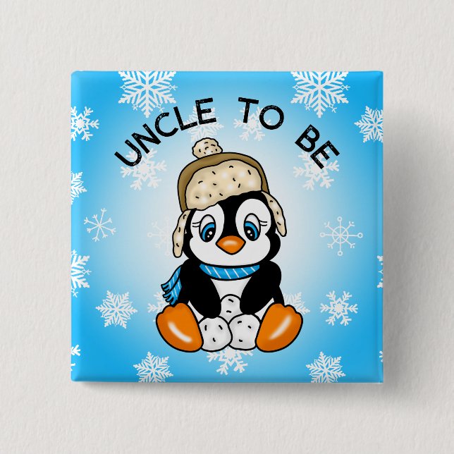 Niedlicher Baby-Pinguin-Onkel | Babydusche Button (Vorderseite)