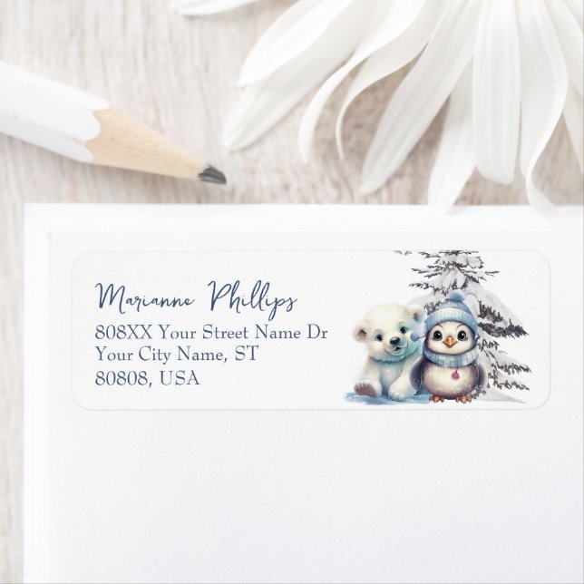 Niedlicher Baby Pinguin und Polar Bear Cub Winter (Insitu)