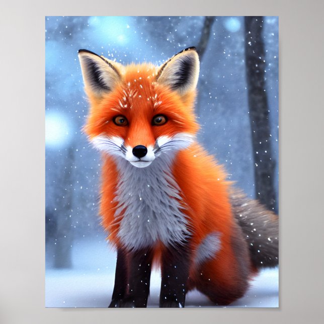 Niedlicher Baby Red Fox im Schnee Poster (Vorne)