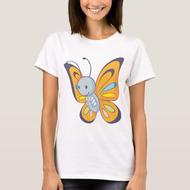 Niedlicher Baby-Schmetterlings-Cartoon T-Shirt (Vorderseite)