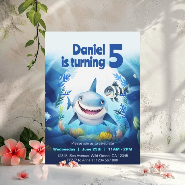 Niedlicher Baby Shark Fish Under Sea Birthday Boy Einladung (Von Creator hochgeladen)