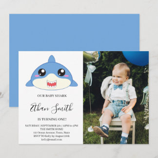 Niedlicher Baby Shark Geburtstag Foto Einladung