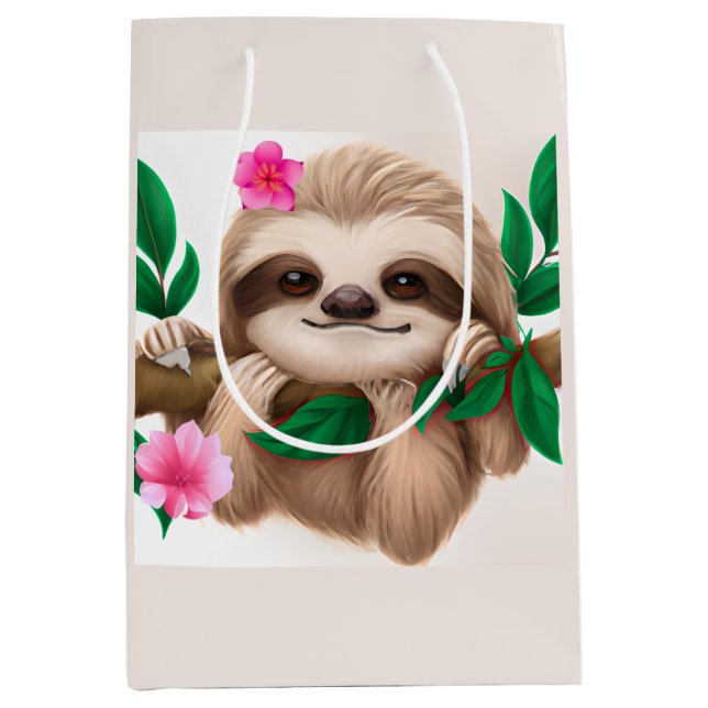 Niedlicher Baby-Slot in einem Baum Mittlere Geschenktüte (Vorderseite)