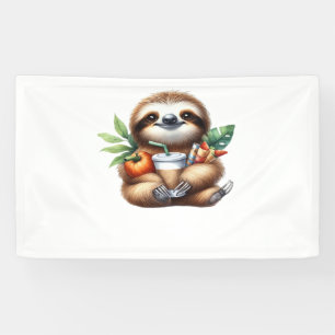 Niedlicher Baby Sloth mit Pumpkin Kaffee und Panca Banner