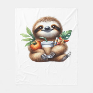 Niedlicher Baby Sloth mit Pumpkin Kaffee und Panca Fleecedecke