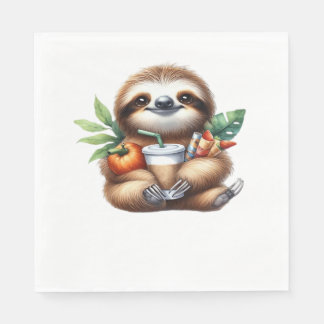 Niedlicher Baby Sloth mit Pumpkin Kaffee und Panca Serviette