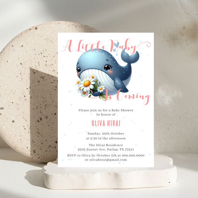 Niedlicher Baby Whale mit Daisy Baby Dusche Einlad Einladung (Von Creator hochgeladen)