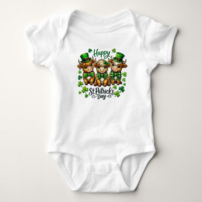 Niedlicher Babyanzug der Highland Cow St. Patrick' Baby Strampler (Vorderseite)